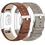 For Fitbit Charge 2 Bands, Genuine Leather Replacement Bands for Fitbit Charge 2 Coffee Matte Grey