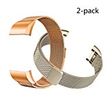 Fitbit Charge 2 Bands, Tecson (2-Pack) Stainless Steel Metal Milanese Bracelet Strap Replacement Wrist band with Magnet Lock for Fitbit Charge 2 (Champagne Gold & Rose Gold)