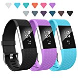 Fitbit Charge 2 Bands Small,AIUNIT Fitbit Charge 2 Accessories Replacement Bands Stylish to Coordinate with Daily Outfits Suitable for Women Men Boys Girls(Black Blue Purple)