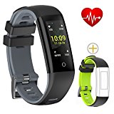 Today 50% Off! Fitness Tracker Color Display colorful UI touch screen with Heart Rate Monitor Blood Pressure Sleep Monitor IP67 Waterproof Bracelet Wristband for iOS/Android (grey+black)