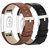 For Fitbit Charge 2 Bands, Genuine Leather Replacement Bands for Fitbit Charge 2 Black Coffee