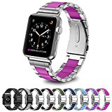 Greeninsync Apple Watch Replacement Band 42mm, Special Edition Stainless Steel Wristbands Metal Buckle Clasp Watch Strap Replacement Bracelet with Silicone Cover Rose for Apple Watch Series 3/2/1