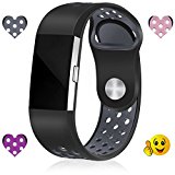 Wepro Replacement Bands for Fitbit Charge 2, Pack of 3 Charge2 Strap Bands with Air Holes, Large, Black Gray