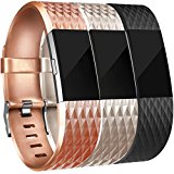 Amzpas Fitbit Charge 2 Bands, Small Large Adjustable Replacement Accessory Wristbands Bracelet for Women & Men (#Special:Bronze+Champagne+Black, Large)