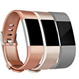 Amzpas Fitbit Charge 2 Bands, Small Large Adjustable Replacement Accessory Wristbands Bracelet for Women & Men (#Classic:Bronze+Champagne+gray, Small)