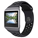 Fitbit Ionic Band, UMTELE Two-toned Perforated Replacement Strap Breathable Accessory Wristband with Quick Lock&Release Buckle for Fitbit Ionic Smart Watch, Large, Anthracite/Black