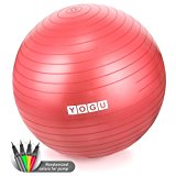 Yogu Stability Exercise Ball 65cm Balance Ball Birthing Ball with Air Pump Anti-Slip & Anti-Burst Supports 2000lbs Great for Yoga Pilates Abdominal Workout Fitness Ball and Office Chair
