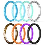 ThunderFit Thin and Stackable Silicone Rings, 8 Pack & Singles Silicone Wedding Bands for Women – Diamond Pattern