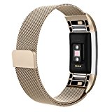 AK Fitbit Charge 2 Bands, Adjustable Milanese Stainless Steel Metal Band Strap with Magnetic Closure Clasp for Fit bit Charge 2 HR Fitness Tracker (#Champagne, Small)