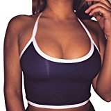 Qisc Women Sleeveless Halterneck Boho Tank Bustier Bra Vest Crop Top Cami Clearance! (Dark Blue, M)