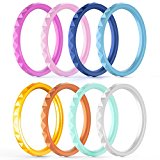 ThunderFit Thin and Stackable Silicone Rings, 8 Pack Silicone Wedding Bands for Women – Diamond Pattern (Flag Blue, Blue, Light Blue, White, Flag Red, Rose Pink, Light Pink, Gold, 5.5 – 6 (16.5mm))