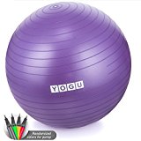 Yogu Stability Exercise Ball 65cm Balance Ball Birthing Ball with Air Pump Anti-Slip & Anti-Burst Supports 2000lbs Great for Yoga Pilates Abdominal Workout Fitness Ball and Office Chair