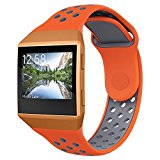 Fitbit Ionic Band, UMTELE Two-toned Perforated Replacement Strap Breathable Accessory Wristband with Quick Lock&Release Buckle for Fitbit Ionic Smart Watch, Large, Orange/Grey