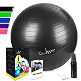Exercise Ball, Yoga Ball (65cm Black), Anti Burst for Pilates, Balance, Fitness & Stability with Manual Pump by Coolwoo