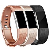 Amzpas Fitbit Charge 2 Bands, Small Large Adjustable Replacement Accessory Wristbands Bracelet for Women & Men (Bronze+Champagne+black, Small)