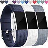 Replacement Bands for Fitbit Charge 2, 3-Pack Fitbit Charge2 Wristbands, Large, Blue, White, Gray