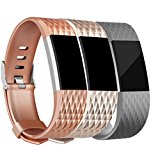 Amzpas Fitbit Charge 2 Bands, Small Large Adjustable Replacement Accessory Wristbands Bracelet for Women & Men (#Special:Bronze+Champagne+Gray, Small)