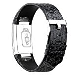 For Fitbit Charge 2 Bands, Genuine Leather Replacement Bands for Fitbit Charge 2 Black Stone Pattern