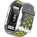GEAK Fitbit Charge 2 Replacement Bands,Large,Gray with Yellow
