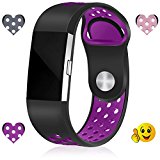 Wepro Replacement Bands for Fitbit Charge 2, Pack of 3 Charge2 Strap Bands with Air Holes, Small, Black Plum