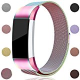 For Fitbit Charge 2 Bands, Maledan Stainless Steel Milanese Loop Metal Replacement Accessories Bracelet Strap with Unique Magnet Lock for Fitbit Charge 2 HR Colorful Large
