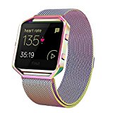 Fitbit Blaze Band with Frame, Andyou stainless steel Replacement Adjustable Band with Metal Frame for Fitbit Blaze Women Men,Colorful Small