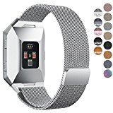 Fitbit Ionic Bands, hooroor Fully Magnetic Closure Clasp Mesh Loop Milanese Stainless Steel Ionic Band for Fitbit Ionic Smartwatch (Silver Large)