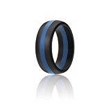 ROQ Silicone Wedding Ring For Men, Silicone Rubber Band – Black With Blue Stripe, Size 16