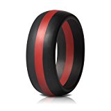 Saco Band Mens Silicone Rings Wedding Bands – Single (Black with Red Line, 9.5 – 10 (19.8mm))