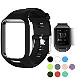 TUSITA WristBand for TomTom Runner 2 3/Spark/Spark 3/Golfer 2/Adventurer, Replacement Silicone Band Strap Accessory (Black)