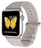 JSGJMY Apple Watch Band 38mm Women Creamy White Genuine Leather Loop Replacement Wrist Strap with Silver Metal Clasp for Iwatch Series 3 2 1 Sport Edition