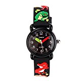 Eleoption Kids Watches Boys Waterproof 3D Cute Cartoon Digital Silicone Wristwatches Time Teacher Gift for Little Girls Boy Kids Children (Black Dinosaurs World)