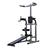 Soozier 80″ Power Tower Full Body Home Gym Fitness Station wtith Adjustable Sit Up Bench