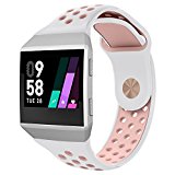 UMTELE Fitbit Ionic Band, Two-toned Perforated Replacement Strap Breathable Accessory Wristband with Quick Lock&Release Buckle for Fitbit Ionic Smart Watch, Small, Pink/White