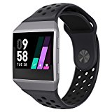 UMTELE For Fitbit Ionic Band, Two-toned Perforated Replacement Strap Breathable Accessory Wristband with Quick Lock&Release Buckle for Fitbit Ionic Smart Watch, Small, Anthracite/Black