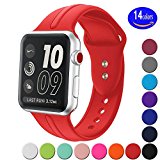 Sundo Apple Watch Band Silicone 38mm 42mm, Iwatch Replacement Wrist Strap Bracelet Band for Apple Watch Nike+ Sport Edition Series 1 Series 2 Series 3（Red 38mm M/L）