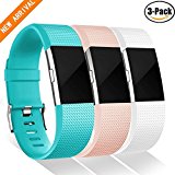 GEAK Fitbit Charge 2 Bands, Replacement Accessories for Fitbit Charge2 HR, Large Size Band, Teal White and Pink, 3-Pack