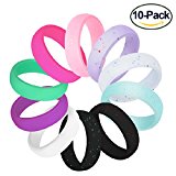Silicone Wedding Ring for Women, 10 Pack Premium Medical Grade Wedding Bands Thin and Stackable Durable Comfortable Antibacterial Rubber Rings, Black White Pink Silver