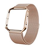 Fitbit Blaze Bands with Frame Metal Small Large ( 5″ – 9.4″), Swees Stainless Steel Magnetic Milanese Replacement Band for Fitbit Blaze Women Men, Black, Silver, Colorful, Champagne Gold, Rose Gold