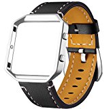 Dizywiee for Fitbit Blaze Leather Bands with Metal Frame, Dizywiee Classic Genuine Leather Wristband for Fitbit Blaze Replacement Fitness Strap Women Men