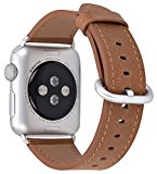 JSGJMY Apple Watch Band 38mm Women Caramel Vintage Genuine Leather Replacement Wrist Strap with Silver Metal Clasp for Iwatch Series 3 Series 2 Series 1 Sport Edition