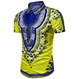 Men’s Autumn Short Sleeve Top Shirts, Qisc Hipster Hip Hop African Dashiki Graphic Blouse (M, Yellow)