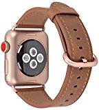 JSGJMY Apple Watch Band 38mm Women Caramel Vintage Genuine Leather Replacement Wrist Strap with Series 3 Gold Metal Clasp for Iwatch Series 3 Gold Aluminum