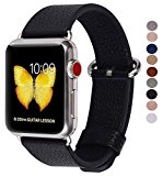 PEAK ZHANG Apple Watch Band 38mm Women Black Genuine Leather Replacement Wrist Strap with Stainless Metal Adapter Clasp for iWatch Series 3/2/1/Edition/Sport(38mm Black+Silver Buckle)