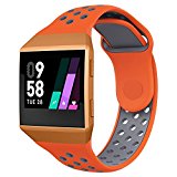 UMTELE Fitbit Ionic Band, Two-toned Perforated Replacement Strap Breathable Accessory Wristband with Quick Lock&Release Buckle for Fitbit Ionic Smart Watch, Small, Orange/Grey