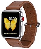 PEAK ZHANG Apple Watch Band 38mm Women Genuine Leather Replacement Wrist Strap with Stainless Metal Adapter Clasp for iWatch Series 3/2/1/Edition/Sport(38mm Light Brown)