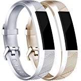 Tobfit 2-Pack Fitbit Alta Bands/Fitbit Alta HR Bands for Women and Men, Smooth TPU Classic Accessory Band Wristband for Fitbit Alta/Fitbit Alta HR, Large, champagne gold, silver