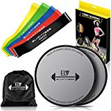 E LV Resistance Loop Bands and Exercise Sliders Set Home & Personal Fitness Equipment | 5 Elastic Bands + 2 Gliding Discs | Awesome Core, Legs, Abs Workouts | Physical Therapy & Injury Prevention