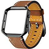 For Fitbit Blaze Leather Bands with Metal Frame, Dizywiee Classic Genuine Leather Wristband for Fitbit Blaze Replacement Fitness Strap Women Men