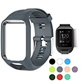 TUSITA WristBand for TomTom Runner 2 3/Spark/Spark 3/Golfer 2/Adventurer, Replacement Silicone Band Strap Accessory (Grey)